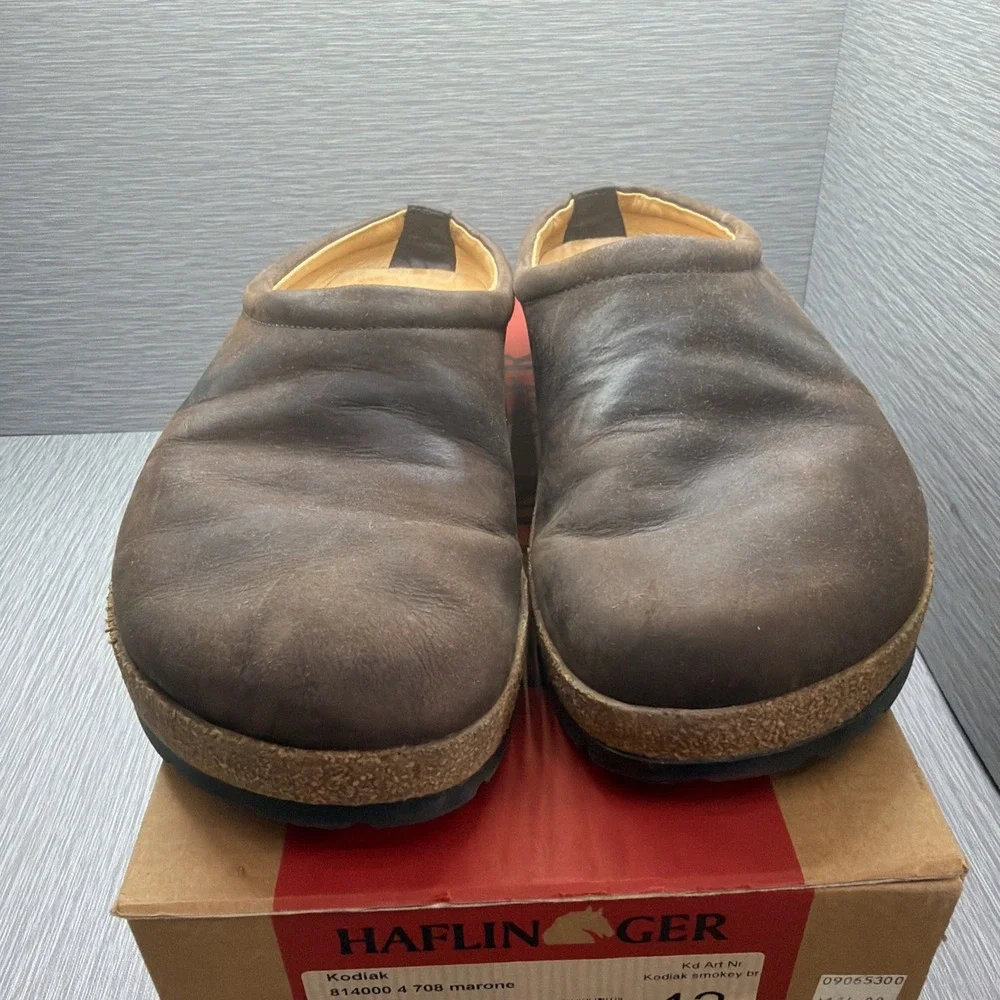 Haflinger Kodiak Leather Clogs Mens EU 43 US 10 Smokey Brown Oiled Nubuck